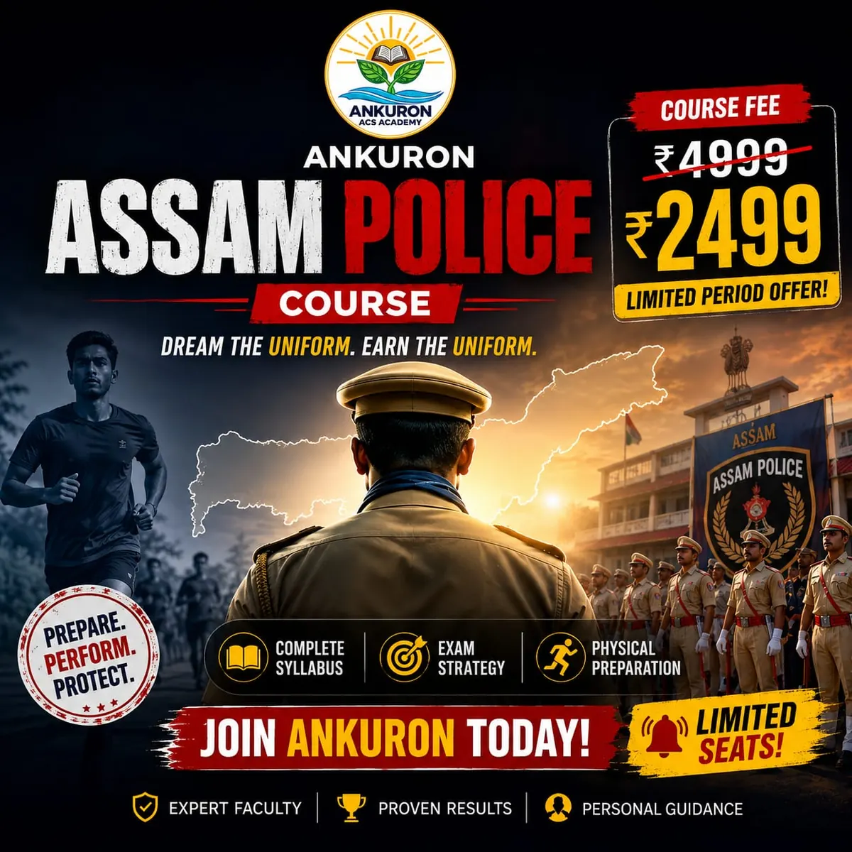 Assam Police course: complete syllabus, exam strategy and physical preparation. Course fee ₹2499, down from ₹4999, limited period offer.